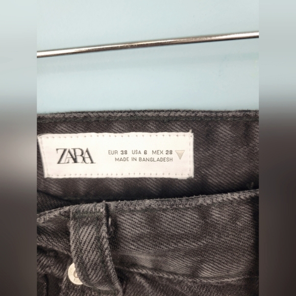 Zara Black Wide Straight Leg Cotton Denim Jeans  Pants Size 6 - Picture 4 of 11
